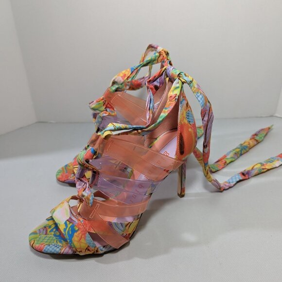 NEW Womens Gianni Bini Wrap High Heel Sandals Strappy LaceUp MultiColor - Picture 1 of 7
